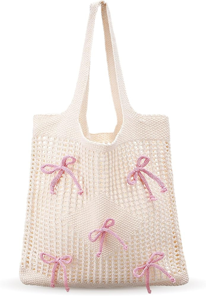 Bow Beach Bag Coquette Bow Tote Bag for Women Cute Preppy Shoulder Handbag for Girls Summer Beach... | Amazon (US)