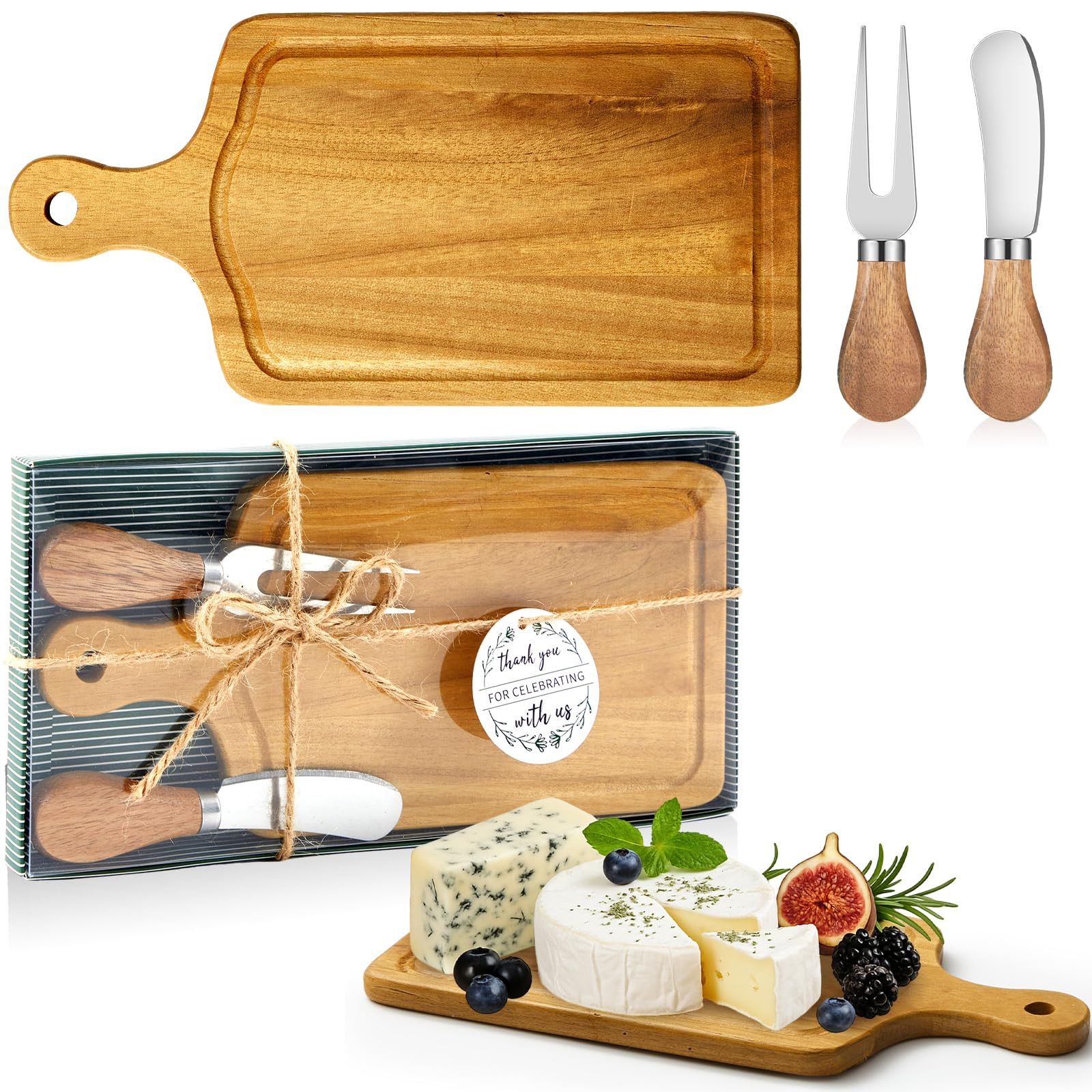 1 Set Bridal Baby Shower Cheese Prizes Wooden Square Board Gift Set Knives Forks Thank You Tags w... | Amazon (US)