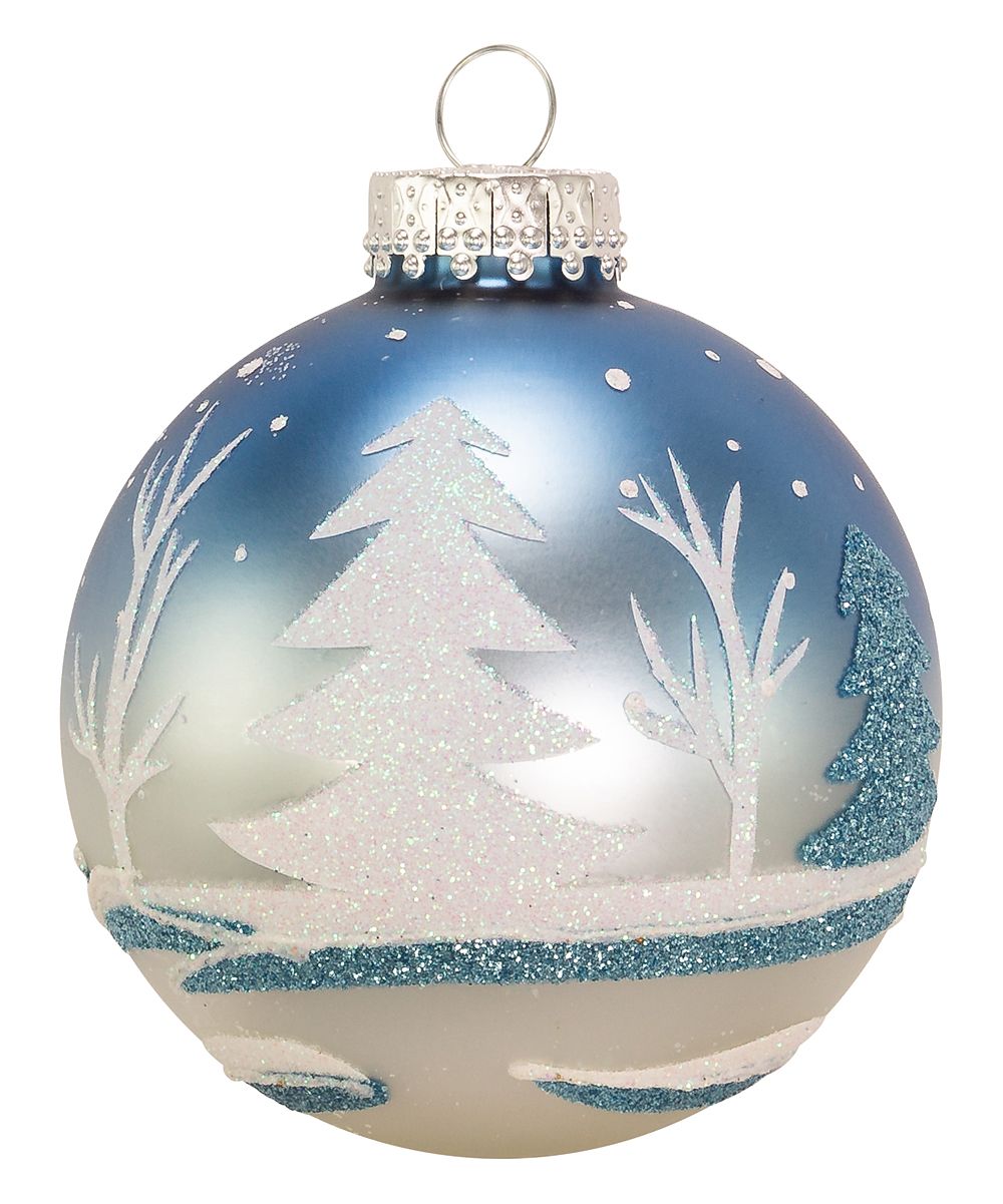 Blue & White Winter Scene Glass Ornament - Set of Six | zulily