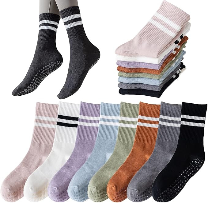 8 Pairs Long Yoga Socks with Grip for Women Anti Skid Gripper Socks No Slip Socks for Pilates, Ba... | Amazon (US)