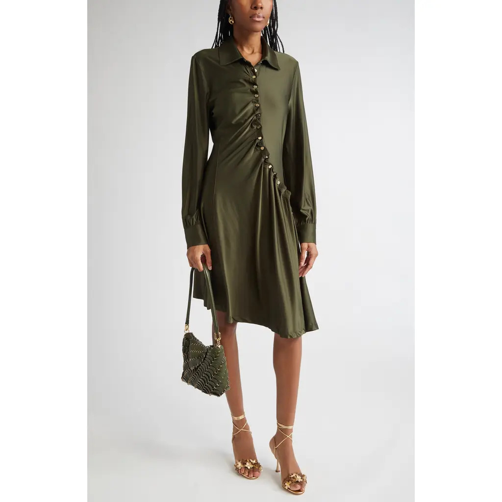 Rabanne Draped Long Sleeve Jersey Minidress in New Kaki at Nordstrom, Size 6 Us | Nordstrom