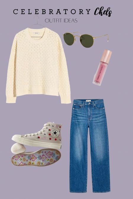 Cream sweater
Jeans 
Raybans
Sunglasses
Embroidered converse
Classic style 
Casual outfit 
Clean beauty 


#LTKshoecrush #LTKbeauty #LTKstyletip