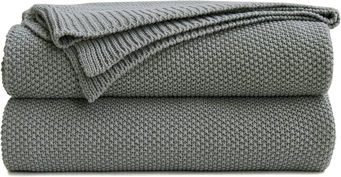 Longhui bedding Medium Grey 100% Cotton Cable Knit Lightweight Throw Blanket for Couch Sofa Bed H... | Amazon (US)