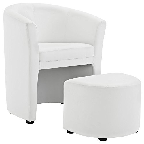 Modway Divulge Faux Leather Armchair and Ottoman Set in White | Amazon (US)