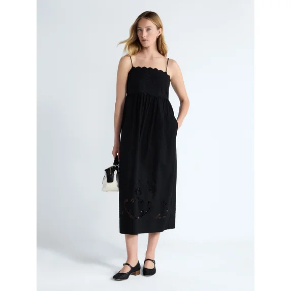 Free Assembly Women’s Embroidered Cotton Midi Dress, Sizes XS-XXL | Walmart (US)