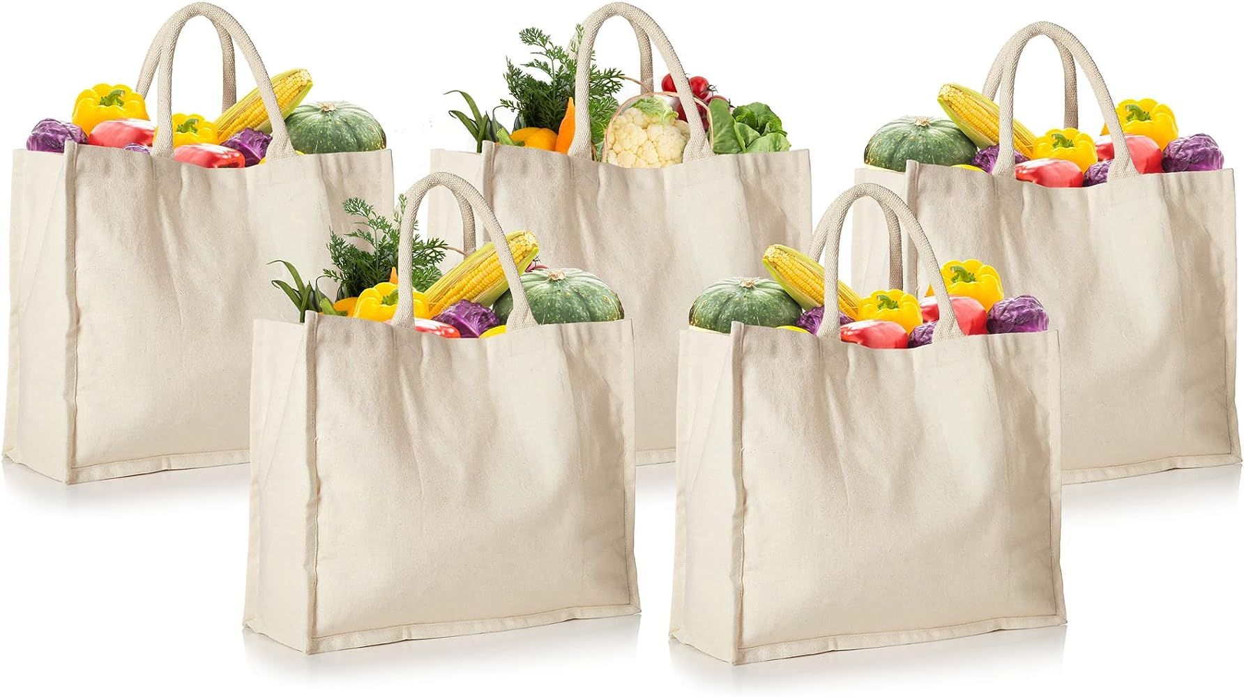Grocery Bags, Reusable Grocery Bags, Large Size 16.5 x 13 x 7 Inches, 5-Pack, Reusable Shopping B... | Amazon (US)