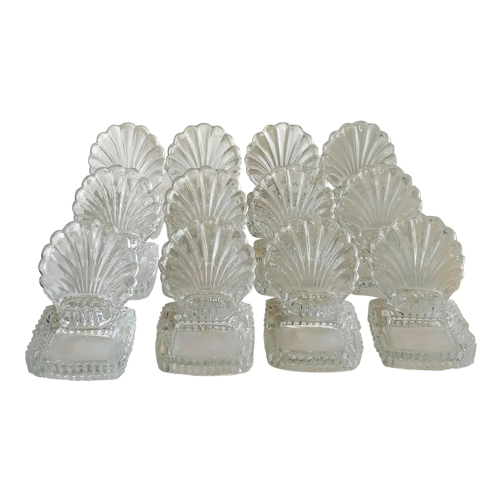 Vintage 1950's Fostoria Glass Sea Shell Shaped Place Card Holder Ashtrays. Set of 12s | Chairish