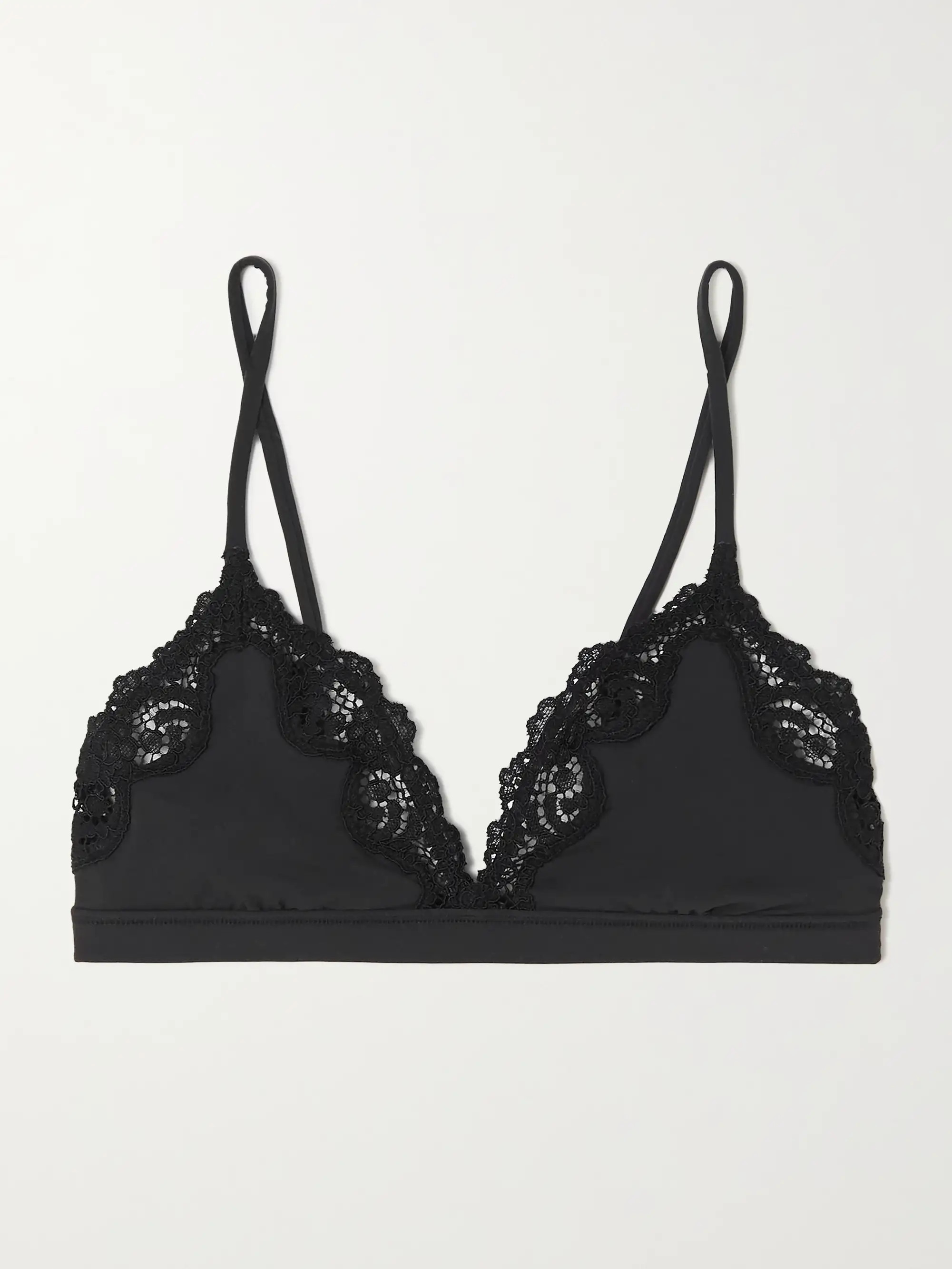 Fits Everybody lace-trimmed stretch triangle bralette - Onyx | NET-A-PORTER (US)