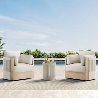 Spruce & Spring Silas 3 Pieces Cream Fabric Fully Assembled Swivel Accent Chairs and Side Table S... | The Home Depot