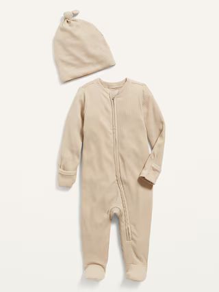 Footed Sleep &amp; Play Rib-Knit One-Piece &amp; Beanie Layette Set for Baby | Old Navy (US)