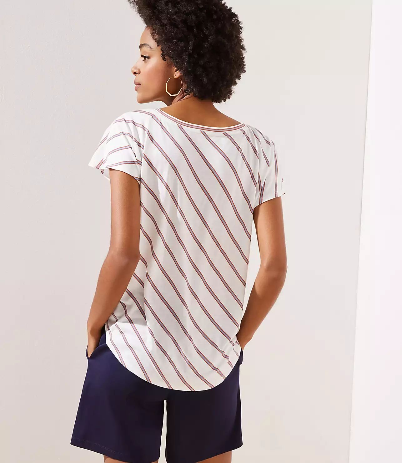 Striped Shirred Flutter Tee | LOFT | LOFT