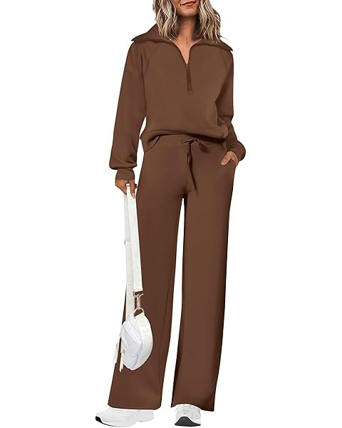 ANRABESS Women 2 Piece Outfits 2025 Fall Fashion Airport Wide Leg Pants Lounge Set Leisure Travel... | Amazon (US)