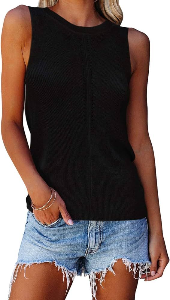 Cutiefox Women's Knit Tank Tops Sleeveless Summer Loose Tie Back Casual Vest Shirts Blouses | Amazon (US)