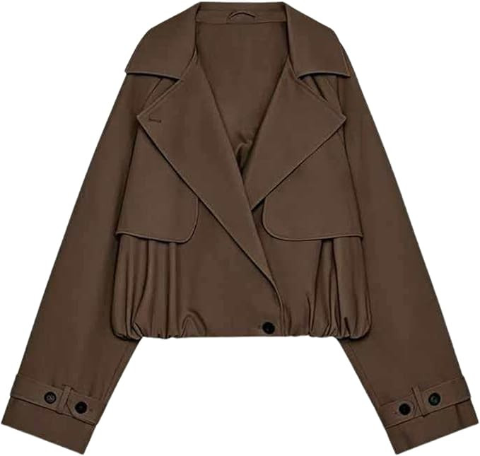 Xunger Women's Short Balloon Trench Coat Casual Lapel Collar Puffed Hem Jacket Spring Fall Street... | Amazon (US)