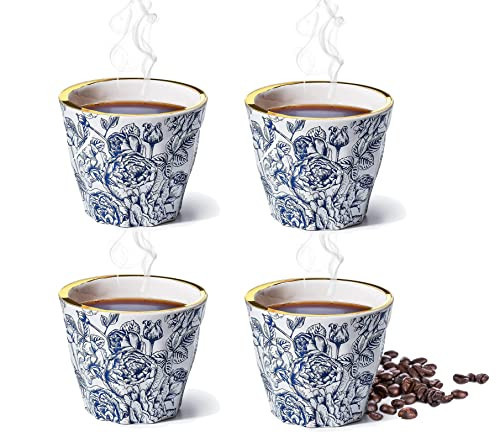 Espresso Mugs Set of 4 Beautiful Floral Ceramic Coffee Cups - 3.5oz (100 ml) Espresso Cups Novelty Design & Gilded Rim, Office and Home, Dishwasher Safe, Macchiato Coffee Lover Gifts, Housewarming | Amazon (US)