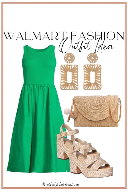 How cute is this new Walmart dress?! It also comes in white. Loving it paired with raffia accessories. All Walmart fashion! 

Walmart fashion. Walmart finds. Outfit idea. 