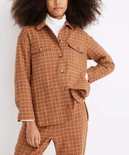 Madewell Warm Hickory Windowpane Brantley Shacket - Women | Zulily