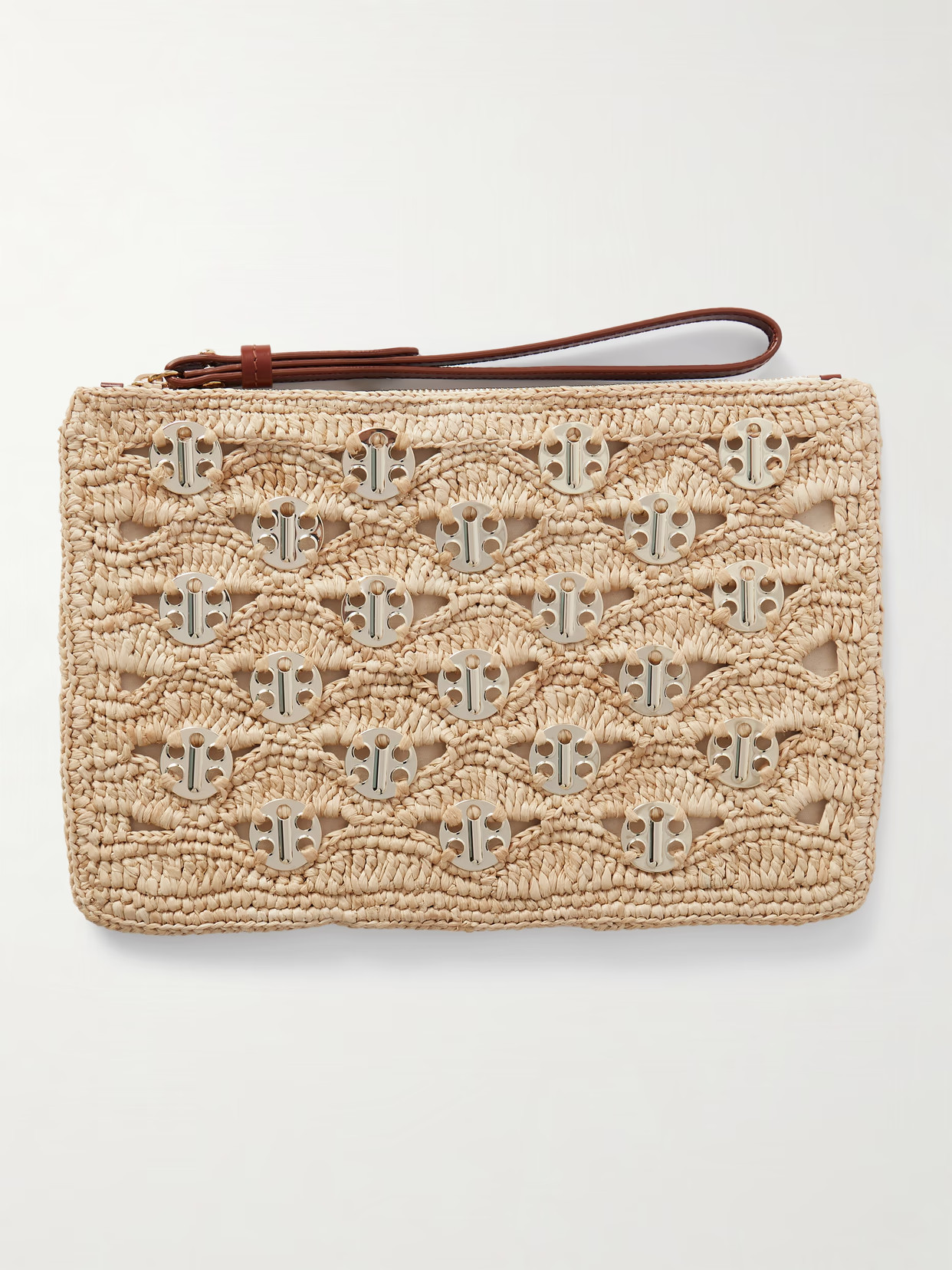 RABANNE - Leather-trimmed Chainmail-embellished Raffia Pouch - Gold | NET-A-PORTER (US)