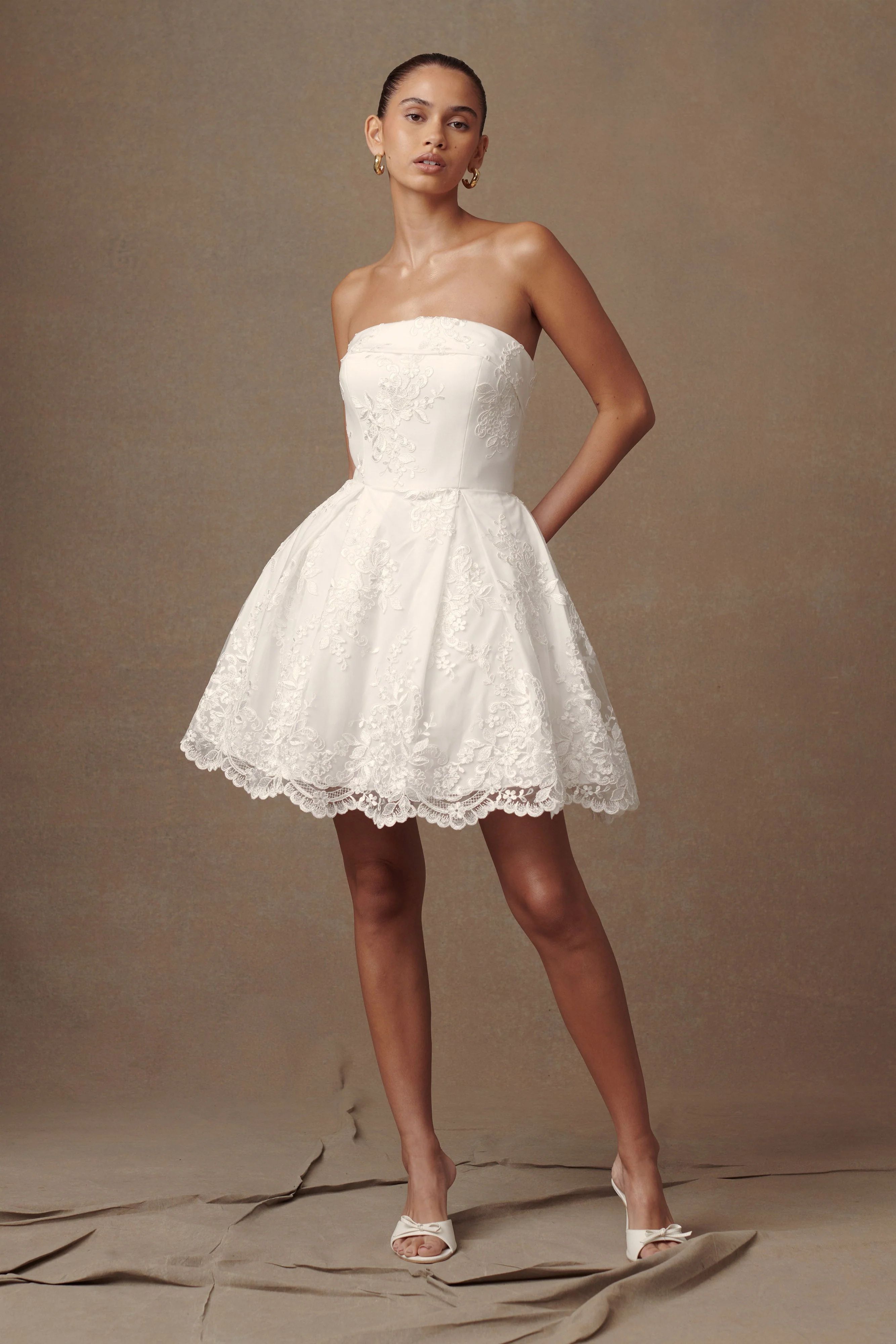 Eileen Lace Mini Dress - White | MESHKI US