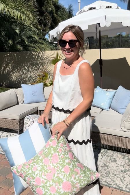 Finally warming up in Miami! Time to refresh our patio. Using the new outdoor pillows from Jillien Harbor. Love the Grandmillennial look of the Greek Key, Cabana stripe, and rosy Olivia. Ps this is my brand - full disclosure there! 

#LTKhome