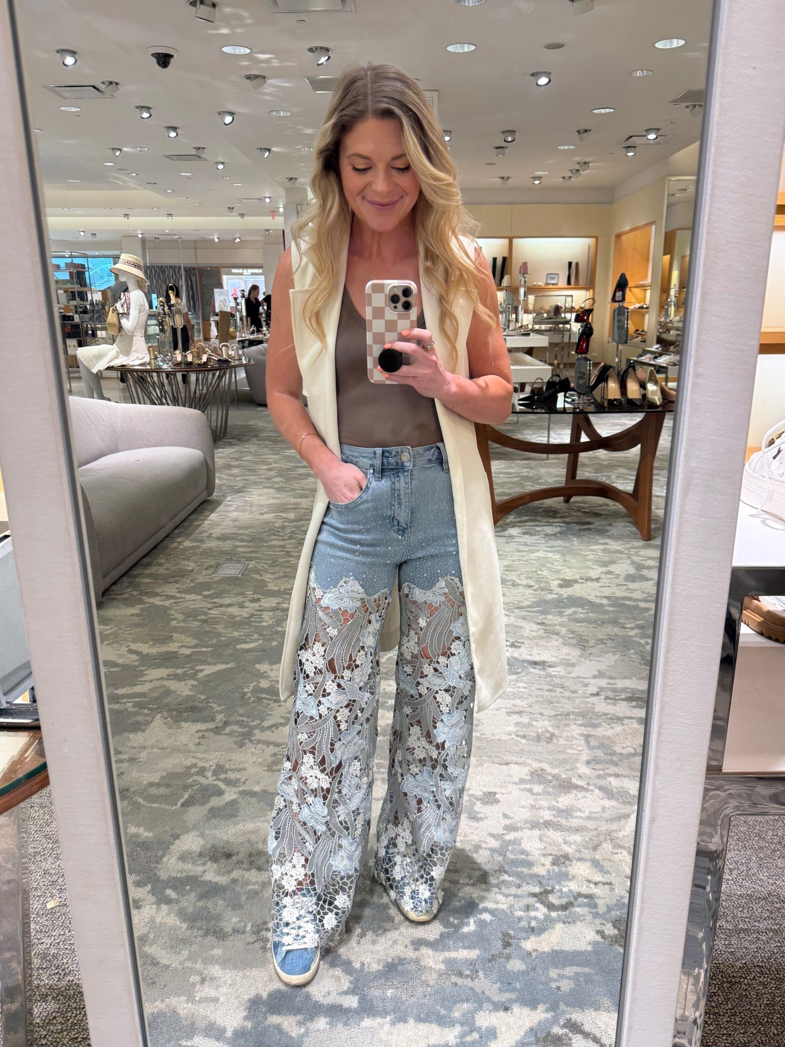 Bodysuit- size small
Pants- true to size 26
White vest- Old