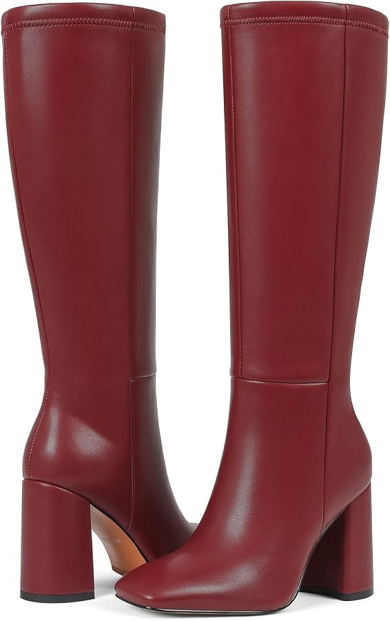 mikarka Women's Square Toe Knee High Boots: Chunky High Heel Tall Boots for Women - Half Zipper V... | Amazon (US)