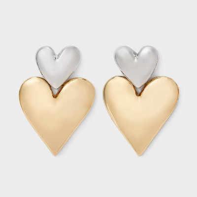 Double Heart Drop Earrings - A New Day™ Gold/Silver | Target