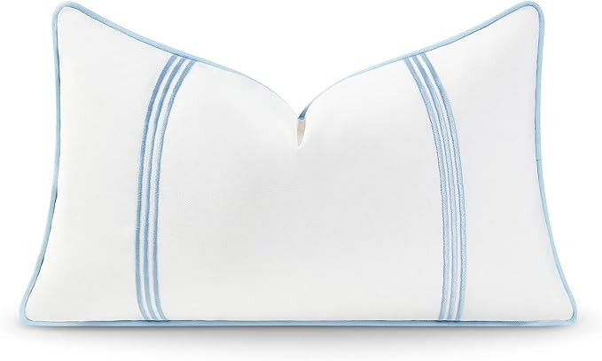 Hofdeco Premium Coastal Hampton Style Patio Indoor Outdoor Lumbar Pillow Cover Only, 12"x20" Wate... | Amazon (US)