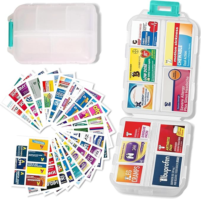 Pill Organizer With Medicine Labels - 7 Day Travel Daily Container, Mini Medication Storage Case,... | Amazon (US)