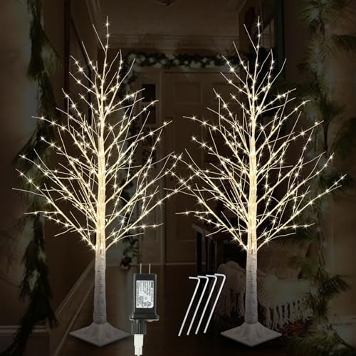 IJG 2pack 4FT 240 LED Christmas Birch Tree Warm White Lights with Twinkle Lights, LED Lighted Birch Tree for Indoor Outdoor Christmas Tree Decorations | Amazon (US)