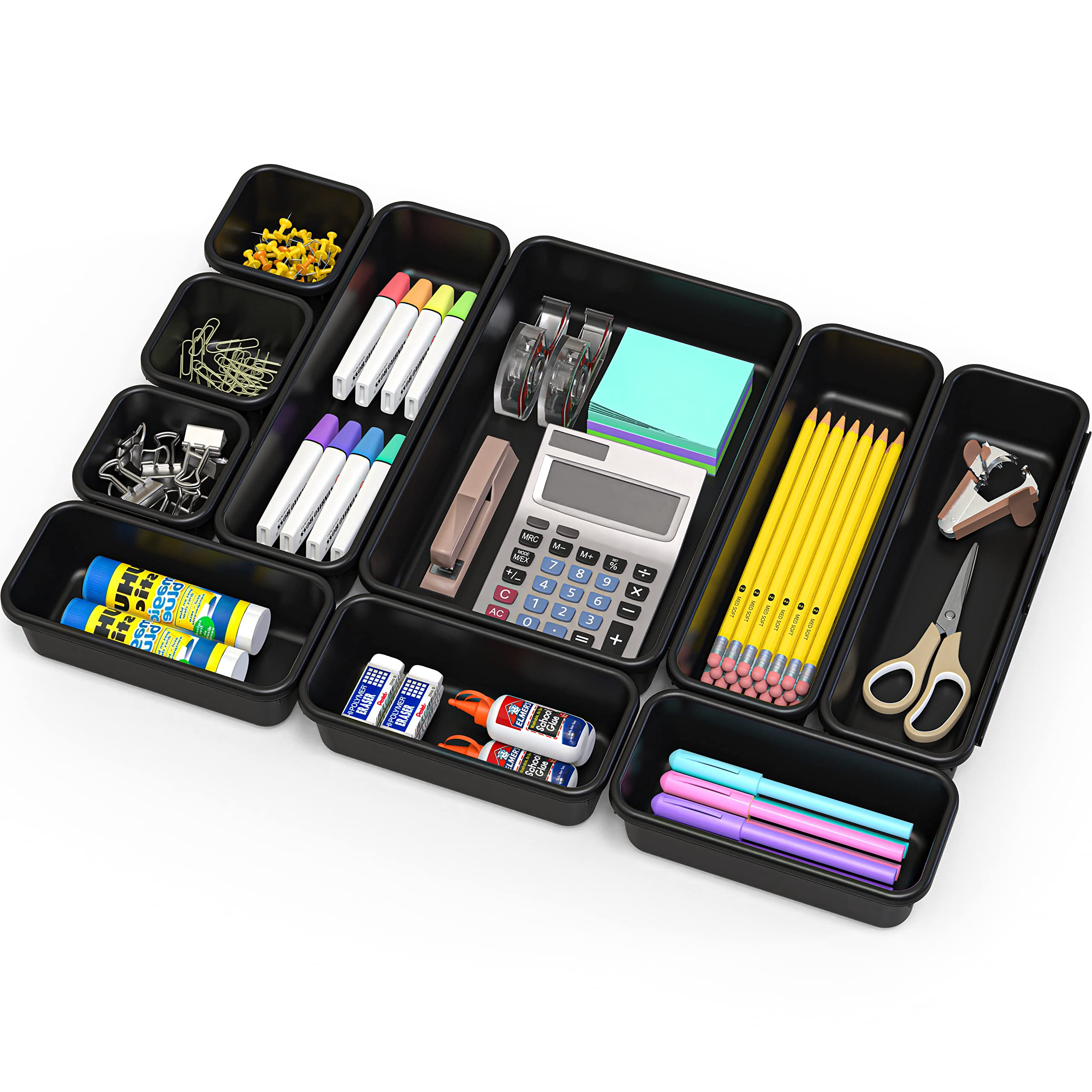 Simple Houseware Interlocking Desk Drawer Bins Organizer, 10 Packs, Black | Amazon (US)