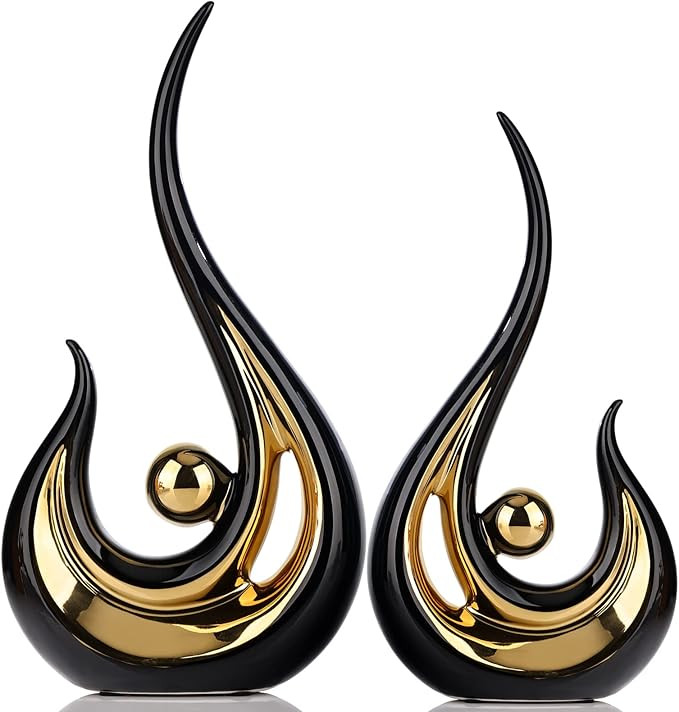2 PCS Black Ceramic Decor，Home Decor Modern Abstract Art Ceramic Statue for Living Room Office ... | Amazon (US)