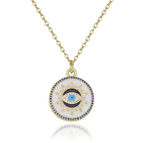 Amazon.com: Evil eye necklace gold 14K protection necklace, Handmade luck amulet for women, Evil ... | Amazon (US)