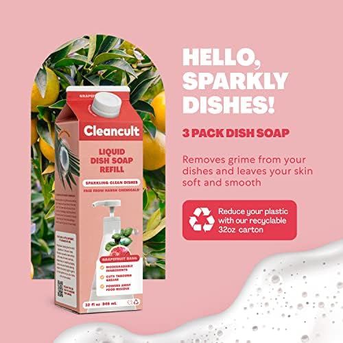 Cleancult Liquid Dish Soap Refills, Grapefruit Basil, 32oz, 3 Pack - Made With Coconut, Aloe, & Esse | Amazon (US)