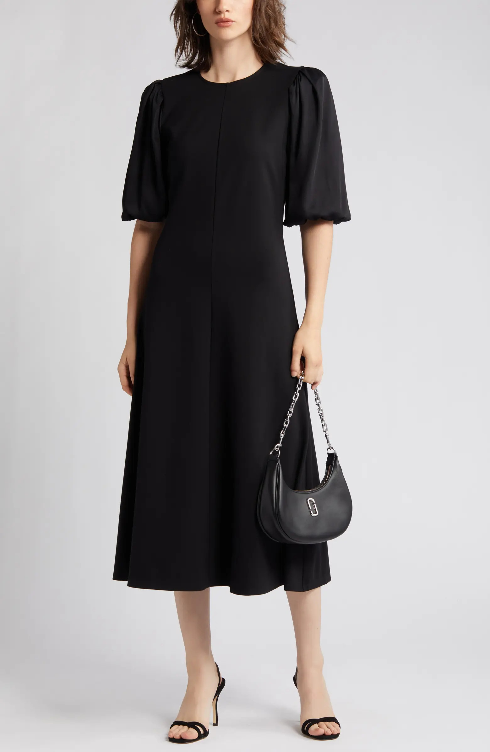 Mixed Media Puff Sleeve A-Line Dress | Nordstrom