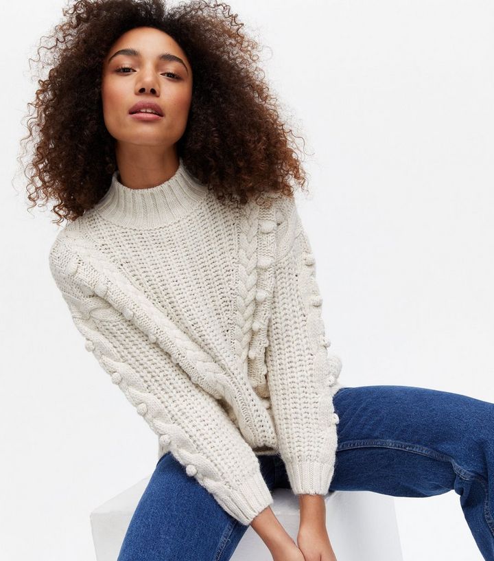 Off White Cable Knit Bobble High Neck Jumper
						
						Add to Saved Items
						Remove from Sa... | New Look (UK)