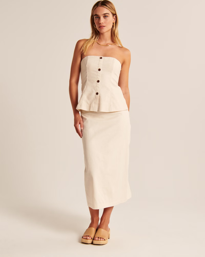 Linen-Blend Column Midaxi Skirt | Abercrombie & Fitch (US)