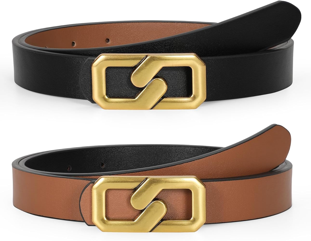 TRIWORKS Reversible Leather Belt for Women, Gold Buckle Leather Belt for Jeans Pants | Amazon (US)