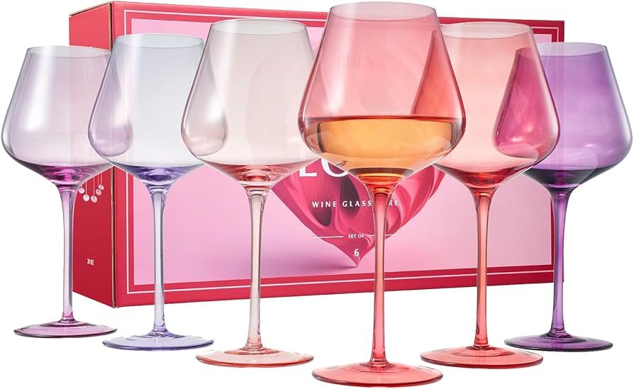 Khen Colors Of Love Crystal Colored Wine Glasses, For Everyday, Anniversary, Weddings and Gifts -... | Amazon (US)