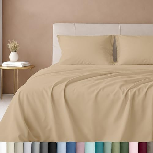 California Design Den King Size Sheets Set 600 Thread Count, 100% Cotton Sateen, Soft, King Size Bed Sheets, Bedding Sheets & Pillowcases (Golden Tan) | Amazon (US)