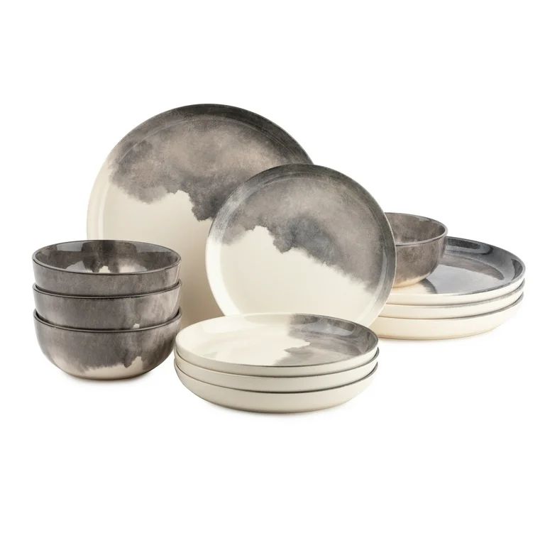 Thyme & Table Dinnerware, 12-Piece Set, Light Gray Drip - Walmart.com | Walmart (US)