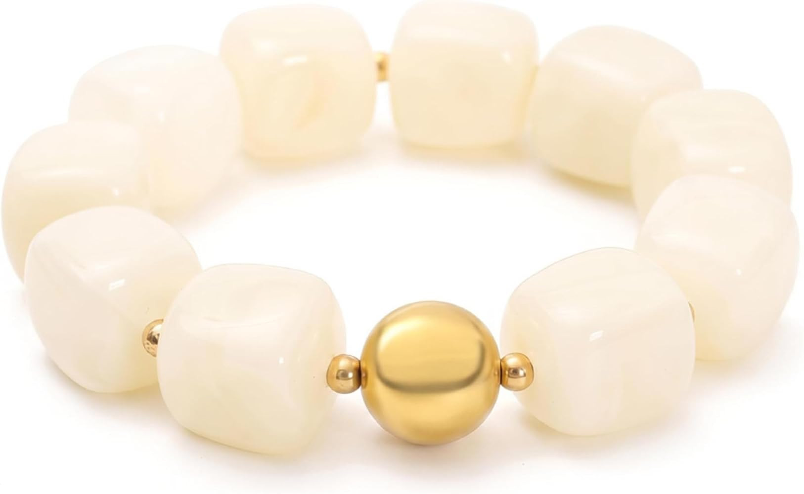 Beaded Bracelets for Women Chunky Cube Marble Pattern Acrylic Stretch Bracelet with Gold Bead Acc... | Amazon (US)
