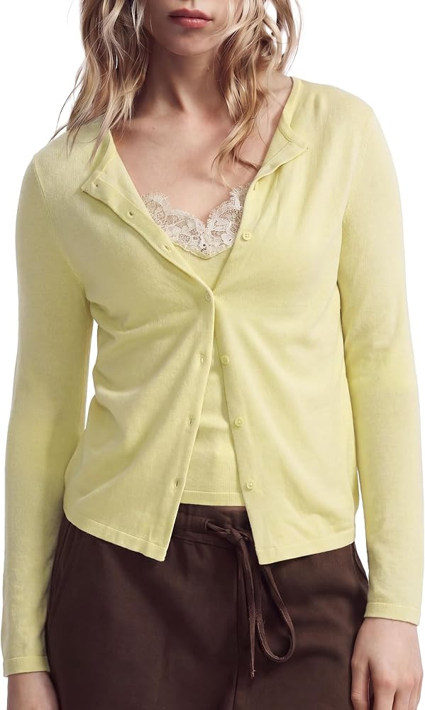 SUUKSESS Women Cashmere Blend Lace Sweater Button Down Long Sleeve Top | Amazon (US)