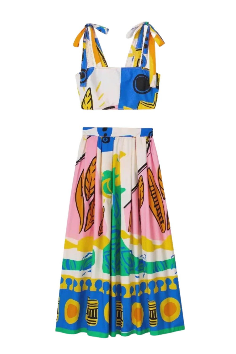 'Julie' Graphic Printed Sleeveless Cropped Top & High Waist Skirt | Goodnight Macaroon
