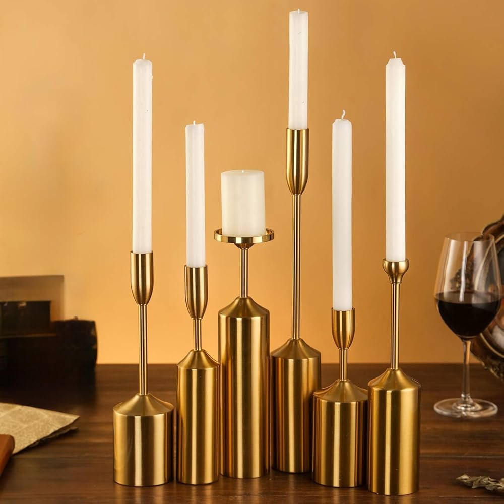 Christmas Decorations Brass Gold Taper Candlestick Holders Metal Candle Holders Set of 6,Gold Can... | Amazon (US)