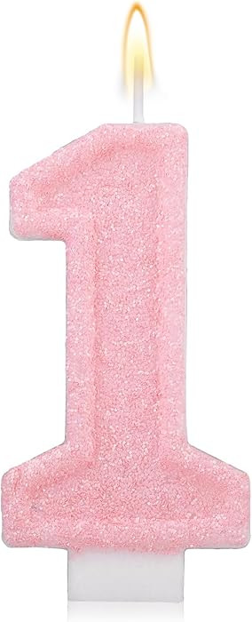 Pink Number One Birthday Candles, Romantic Cake Glitter Pink Number 1st Candles Anniversary Cake ... | Amazon (US)