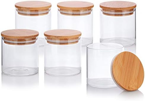 8 oz Premium Borosilicate Clear Glass Jars with Bamboo Silicone Sealed Lid (6 Pack) + Labels | Amazon (US)