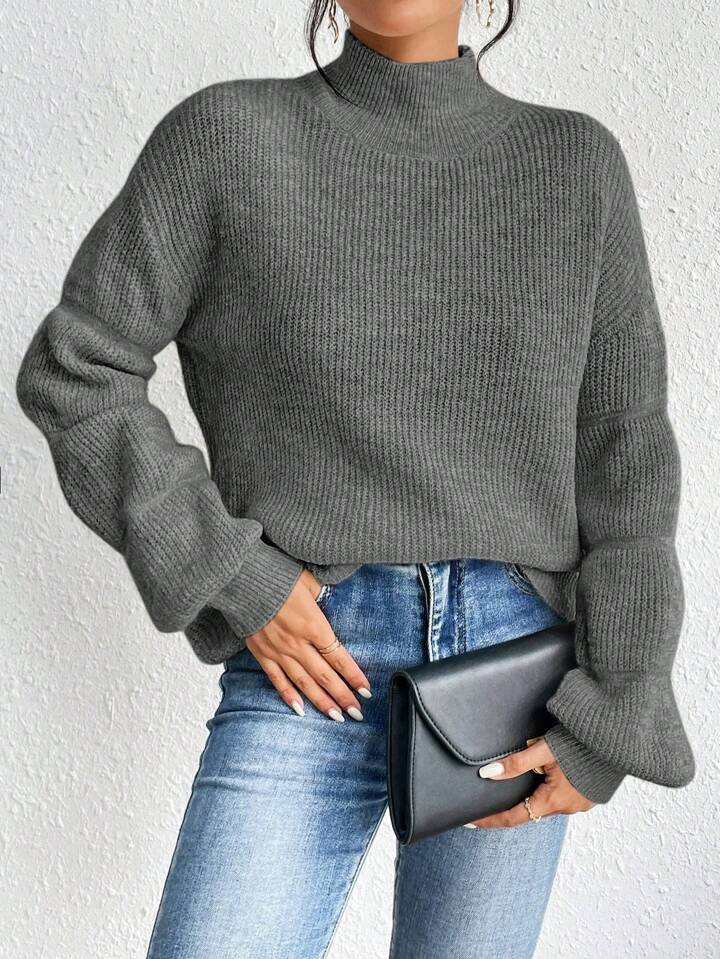 SHEIN Essnce Suéter Para Mujer De Cuello Alto Acanalado De Color Sólido Medio | SHEIN