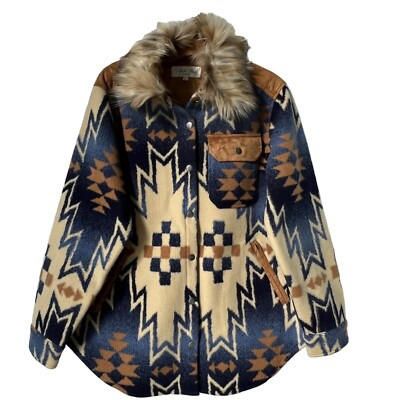 Tasha Polizzi The Mountain Shacket Faux Fur Collar Womens M Aztec Southwest NEW | eBay US