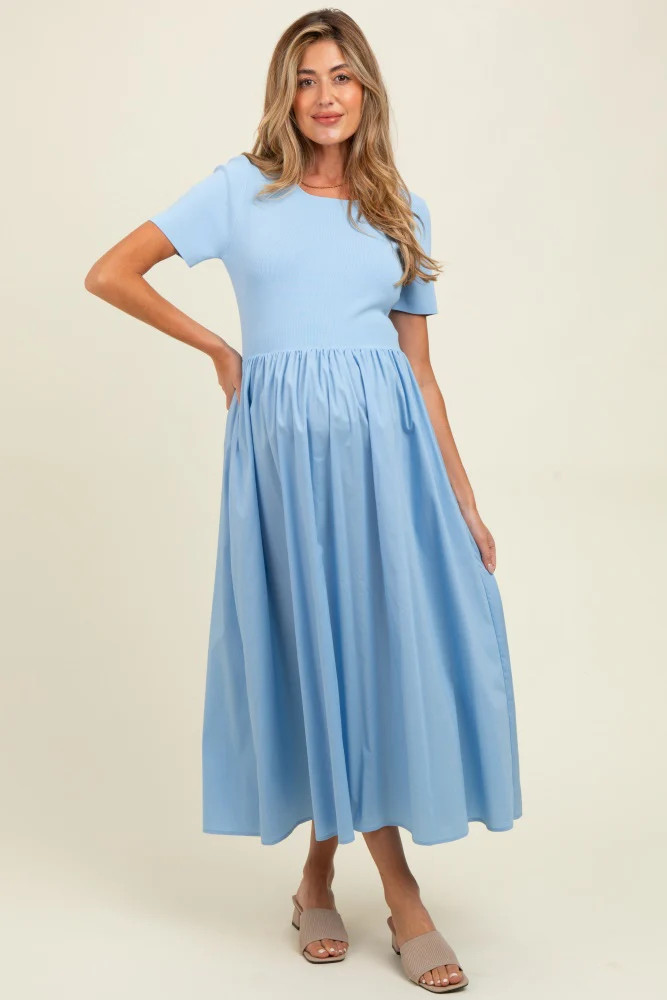 Light Blue Solid Maternity Maxi Dress | PinkBlush Maternity